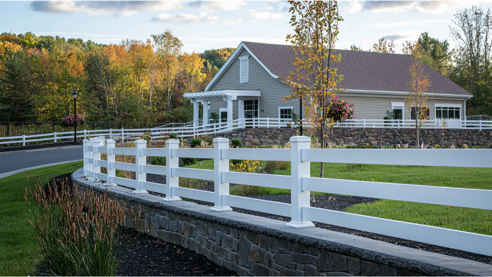 Vinyl fence around a property