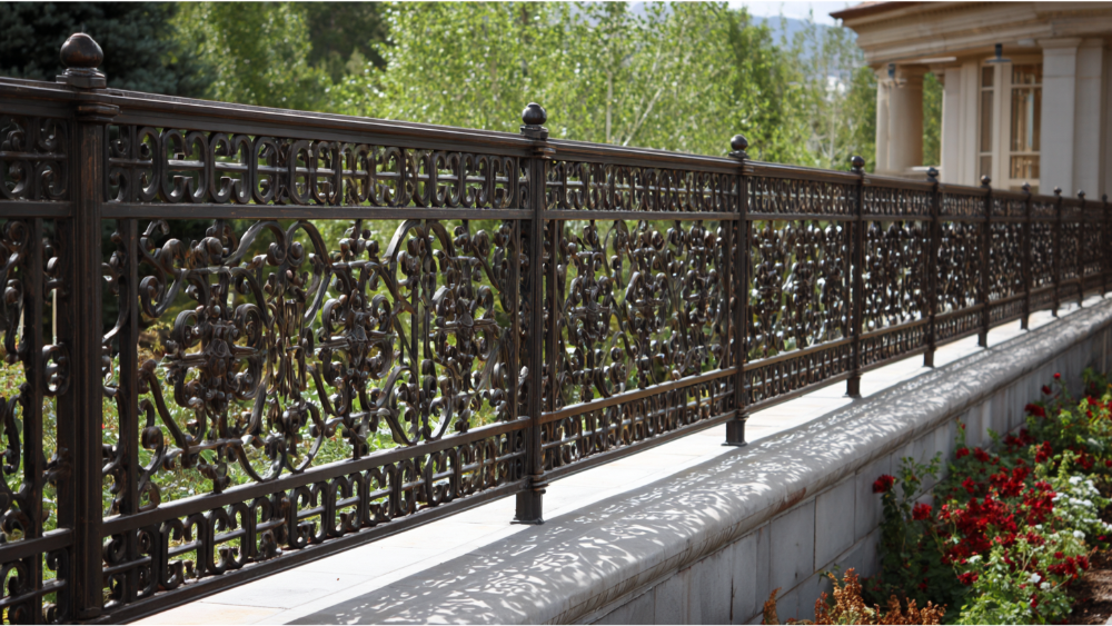 decorative iron fence pannel installed design