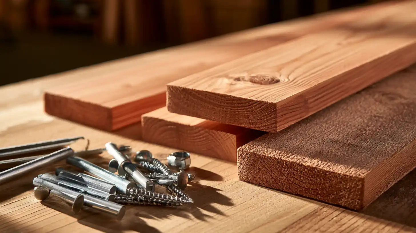 Cedar fence boards showing surface texture and corrosion-resistant fencing fasteners