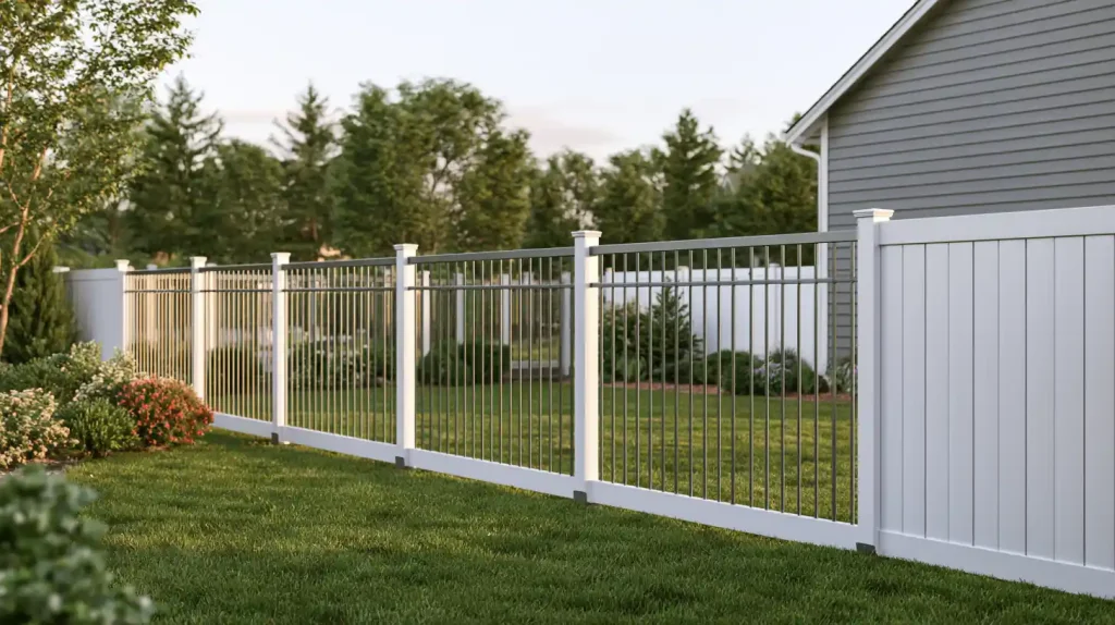 No-dig fence installed with driven stakes in a residential yard