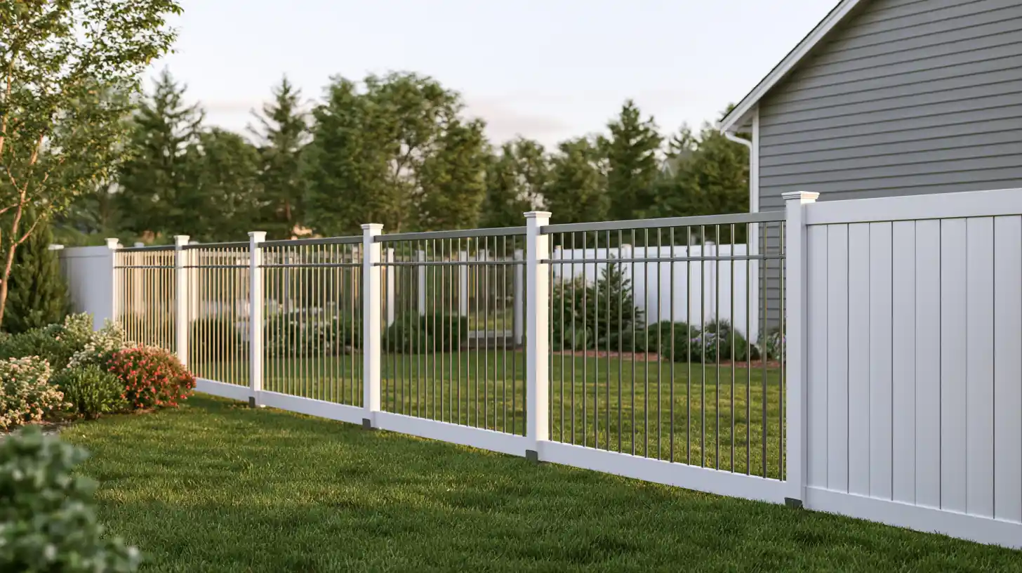 No-dig fence installed with driven stakes in a residential yard