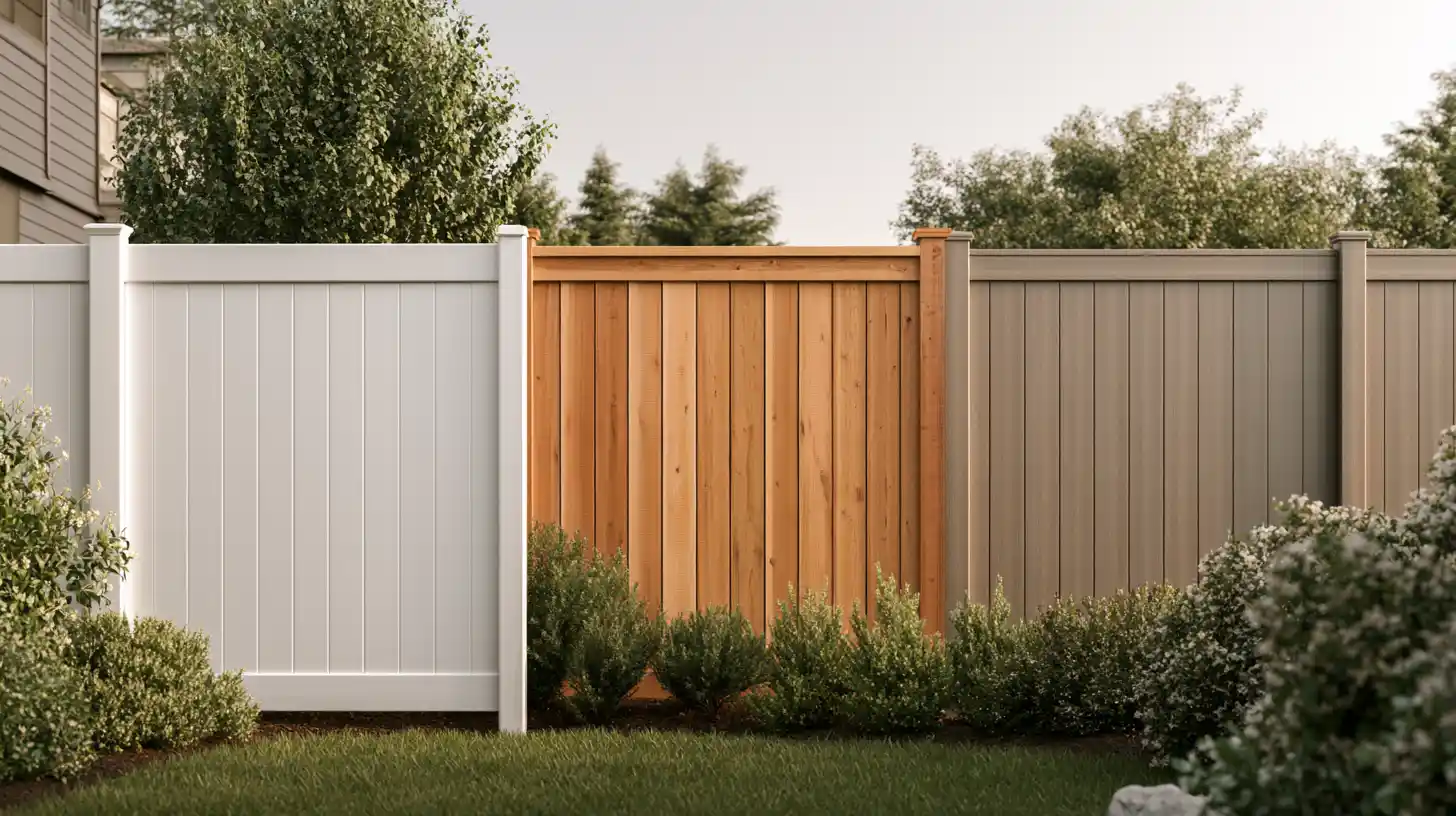 Comparison of vinyl PVC, natural wood, and composite residential fencing materials in a Seattle