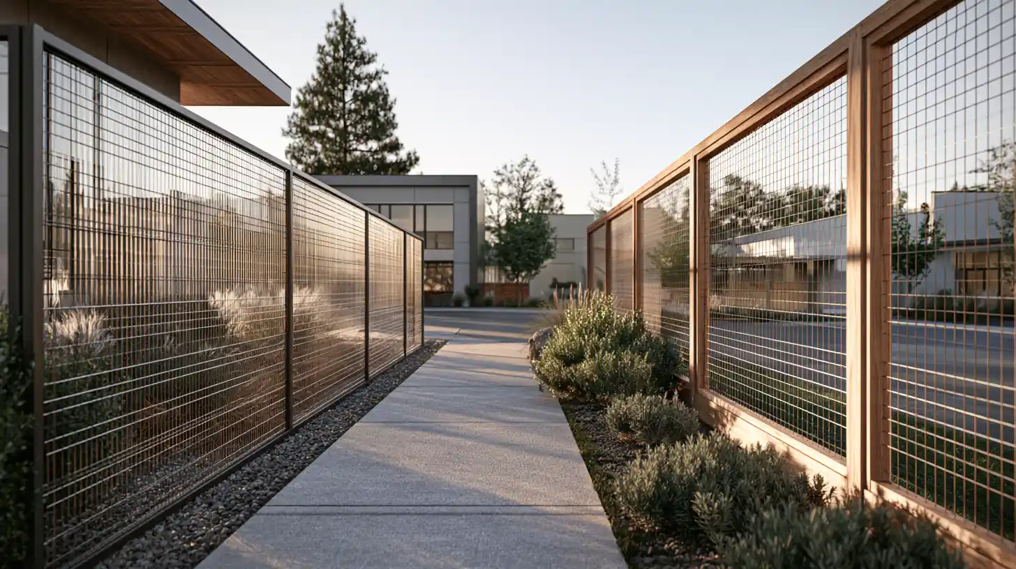 Welded wire and hog wire fencing compared on a modern property