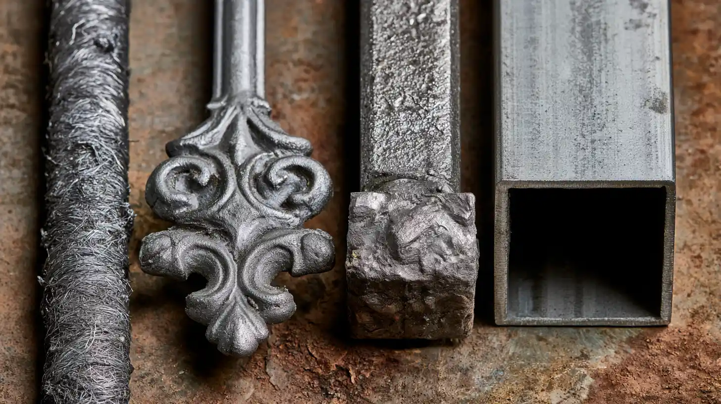 Comparison of wrought iron, cast iron, cast steel, and carbon steel materials